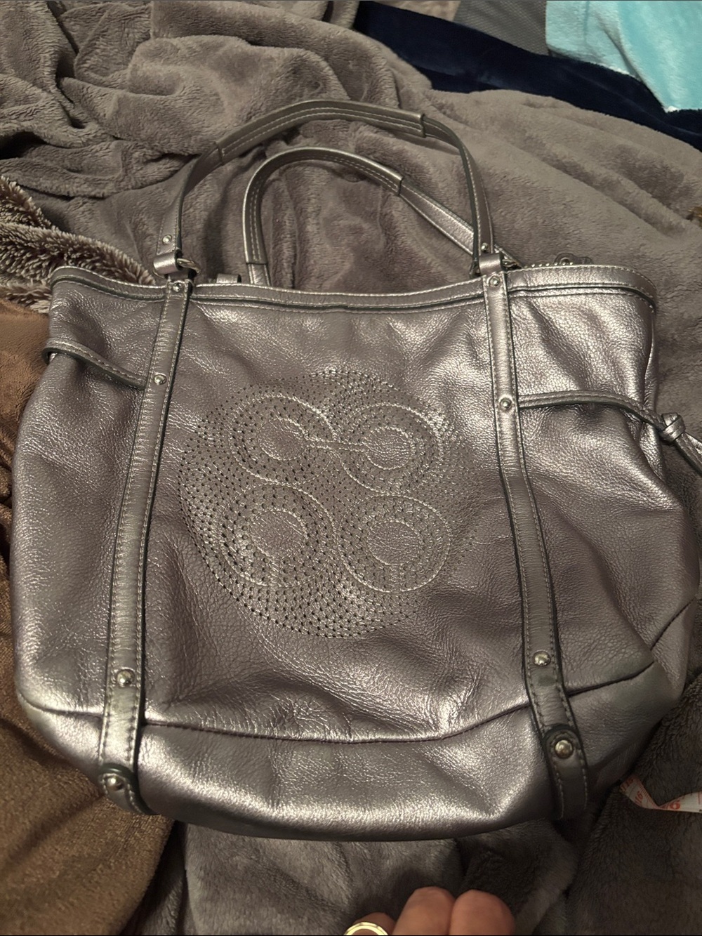 Coach Metallic Pewter Perforated Medallion Tote